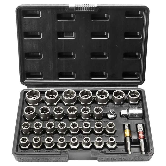 Zestaw wykrętaków do śrub i nakrętek, 29 szt., stal CR-MO, 6-10 mm, etui