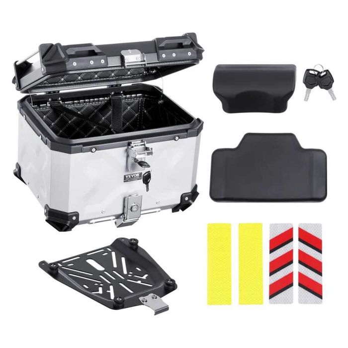Motorcycle rear top case, 45 L, aluminum, waterproof, with lock and leather lining
