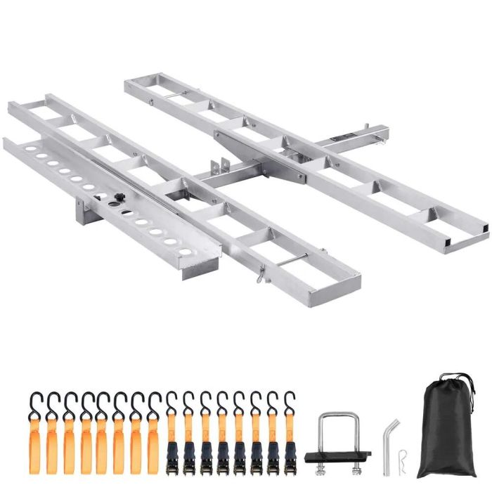 Uchwyt motocyklowy aluminiowy 2 szt., 272,2 kg, z hakiem, rampą, pasami