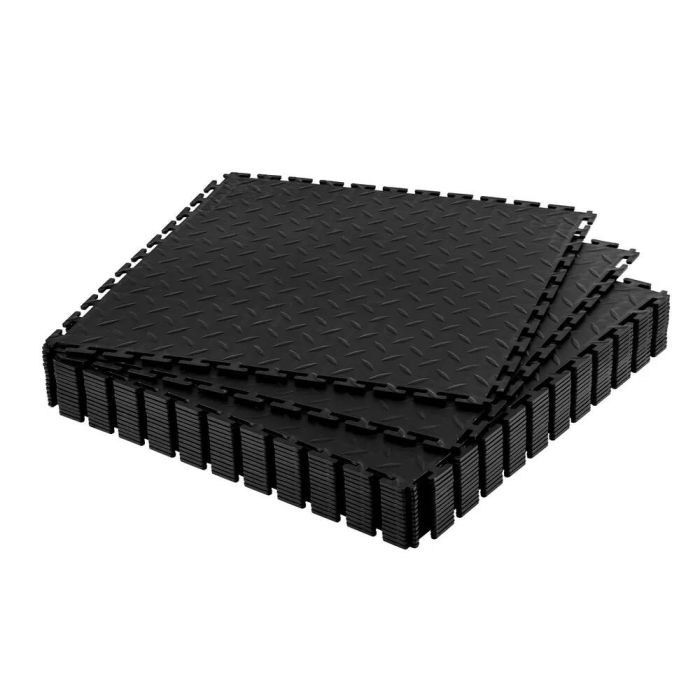 Płytki podłogowe z czarnego PCV do garażu, 16 szt., 513x513 mm, kształt rombu