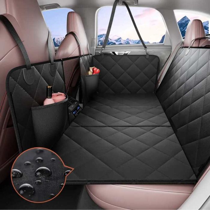 Dog back seat extension for car, 53"x24.8", with mesh and storage box