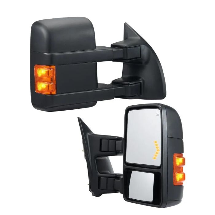 Para lusterek holowniczych Ford F250–F550 1999–2007, podgrzewane elektrycznie, z kierunkowskazami, czarne