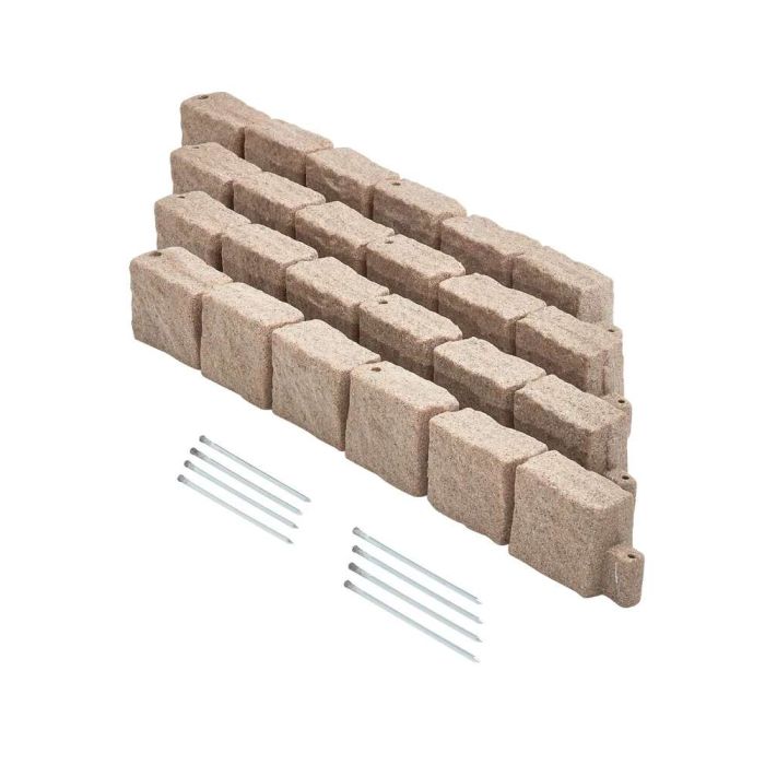 Artificial stone flexible garden edging, 46.8x3.9 inches, brown, with spikes