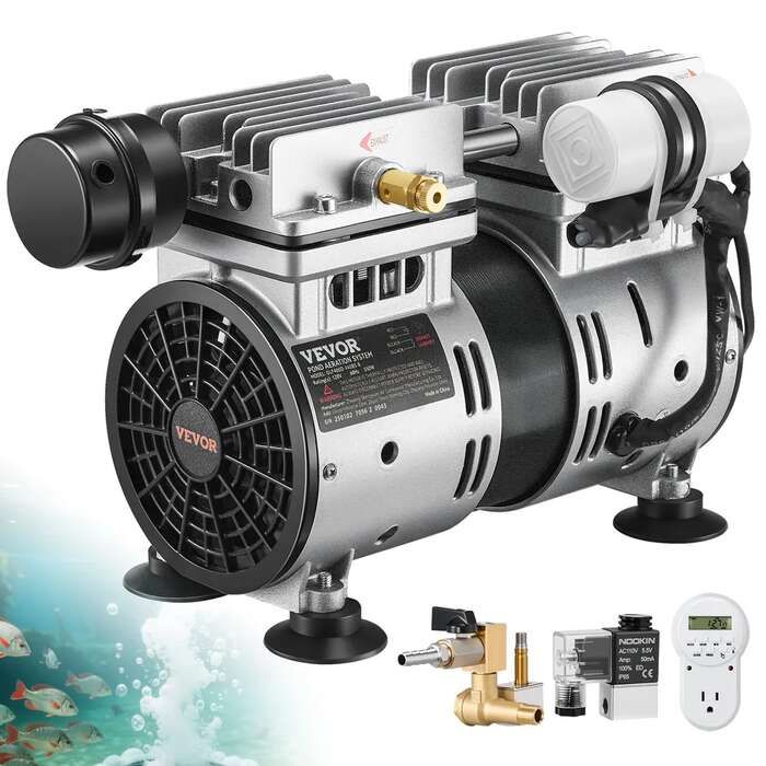 Pond aerator 550 W with 3/4 HP compressor, timer, valves