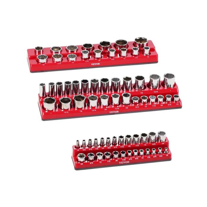 Uchwyt nasadki magnetyczne, 3 szt., 1/4", 3/8", 1/2" SAE, czerwony