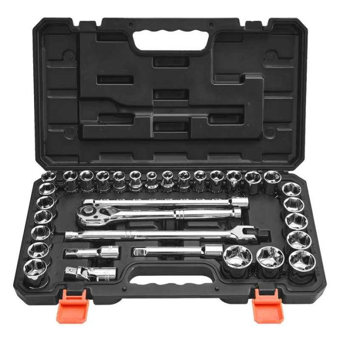 Socket set 33 pieces, 12.7 mm, SAE and metric, CR-V steel, for mechanics