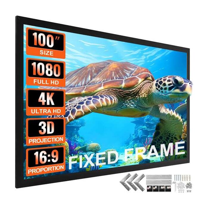 100-дюймовый проекционный экран 16:9 4K HD, алюминиевая рама, портативный, настенный.