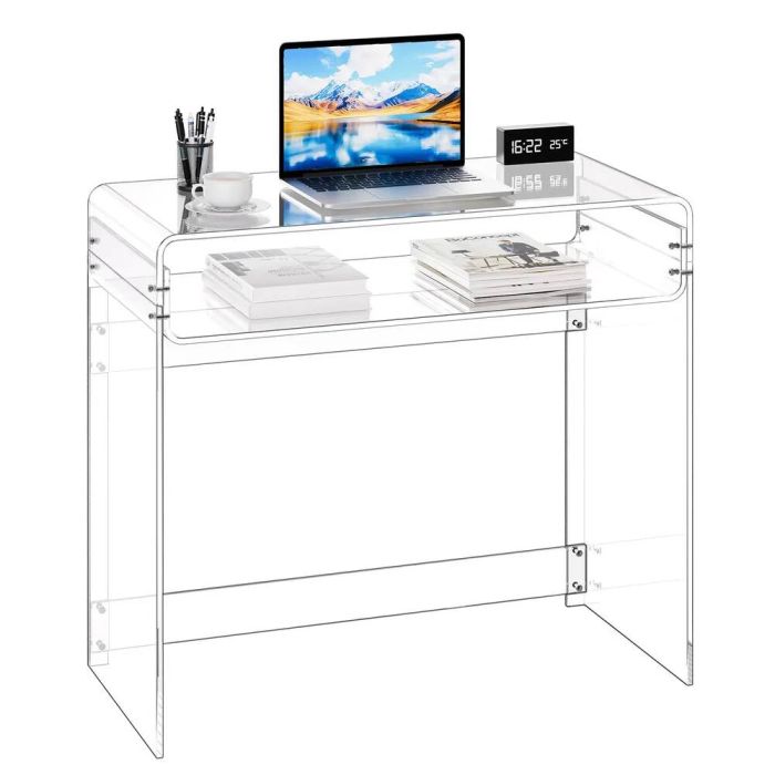 Acrylic rectangular table with shelf, transparent, 40x85x75 cm