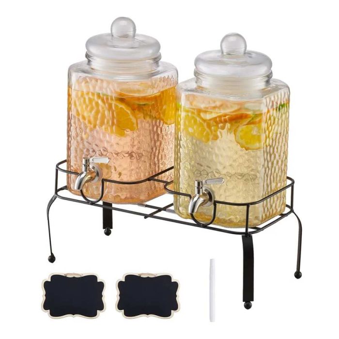 Beverage dispensers 2 x 5.5 L with metal stand and stainless steel tap