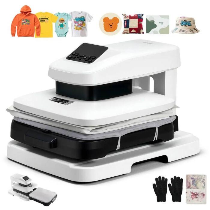Automatic T-shirt heat press machine, 38x38 cm, white