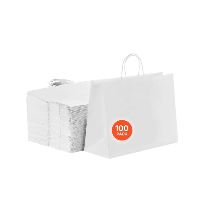 Белые крафт-пакеты с ручками, 16х6х12 см, 100 шт.