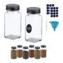Set of 8 transparent spice jars 10.5x4.5x4.5cm., black