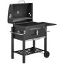 Grill węglowy z wędzarnią Outsunny 113x65x108cm, czarno-srebrny