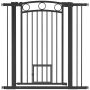 Bramka dla zwierząt z drzwiczkami dla kota, regulowana, 76-104 cm, czarna, 76-104 × 106 cm