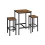 Dining table with 2 chairs, vintage brown - black