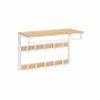 Wall rack with shelf and 10 removable hooks, oak and white