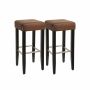 Set of 2 bar stools, faux leather, brown