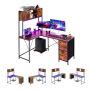 L-shaped gaming table VEVOR DX0202-C250340D-01, reversible, with sockets, stand and drawers, 158 × 110 × 165 cm