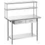 Stainless steel workbench 61x122 cm with top shelves and 2 drawers, for commercial kitchens