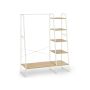 Clothes rack with shelves and hooks, oak and white