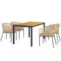 Garden furniture set, 7 pieces, 1 table and 4 chairs, Black/Sand/Oak, 140 × 74 × 80 cm
