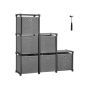 Shelf with 6 fabric cubes 105 x 105 x 30 cm., 6 compartments, gray