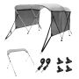 3-Pole Bimini Top Cover for Boat, 600D Polyester, 1-Inch Aluminum Frame, Light Gray, 6' x 46' x 79-84'