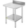 Stainless steel work table with lower shelf, 60x60x88 cm
