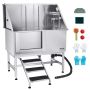 Stainless steel dog bath 127 cm with steps and shower, pet washing station (left door)