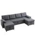 Sofa rozkładana w kształcie litery U z kieszeniami bocznymi, 6 miejsc, szara, metalowa rama