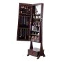 Mirrored jewelry cabinet with LED lighting, brown, freestanding