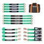 Wheel chock and strap set with spring hook, for ATV, UTV, trailers