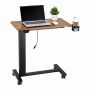 Mobile wooden bedside table with casters and electric lift, black