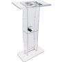 Przezroczysty podium akrylowe 119 cm z półką i powierzchnią do czytania