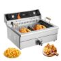 Frytkownica elektryczna, 3000 W, 30 l, stal nierdzewna, blat, regulacja temperatury, srebrna