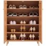 Rattan shoe cabinet, 5 shelves, 2 doors, light wood, 40 cm high