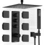 Thermostatic shower mixer set 406 mm, ceiling rain system, matt black
