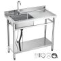 Stainless steel freestanding kitchen sink with mixer tap, 1000x500x940 mm, right, commercial