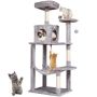 Cat tower with house and scratching post, light gray, 56 cm
