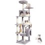 Cat trainer tower, 182.9 cm, light grey, 2 houses, sisal scratching post