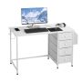 Double-sided computer desk, 120 cm, white, metal frame, fabric drawers