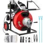 Portable electric sewer cleaning machine 75 feet, for 32-100 mm pipes, with 2 sets of cutting tools
