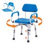 Swivel adjustable shower chair with padded seat, 360° rotation, non-slip, up to 300 lbs