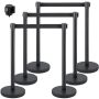 Crowd control barrier, 6-piece set, black with concrete and metal base