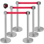 Silver 6-piece crowd control barrier with red belt, 2 m
