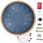 Steel snare drum, 14", 15 notes, D major, dark blue