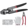 Crimping tool for wire ropes up to 2.2 mm with cable cutter and 160 aluminum clips