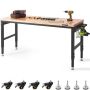 Adjustable workbench top, wooden, 72x25", with power outlets, 28-40" height