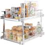 Wysuwany organizer do szafki ze stali nierdzewnej, 2-poziomowy, domowy, 15,5 x 22 x 18 cali