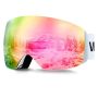 Rimless ski goggles with spherical pink OTG lenses, TPU frame, ventilation